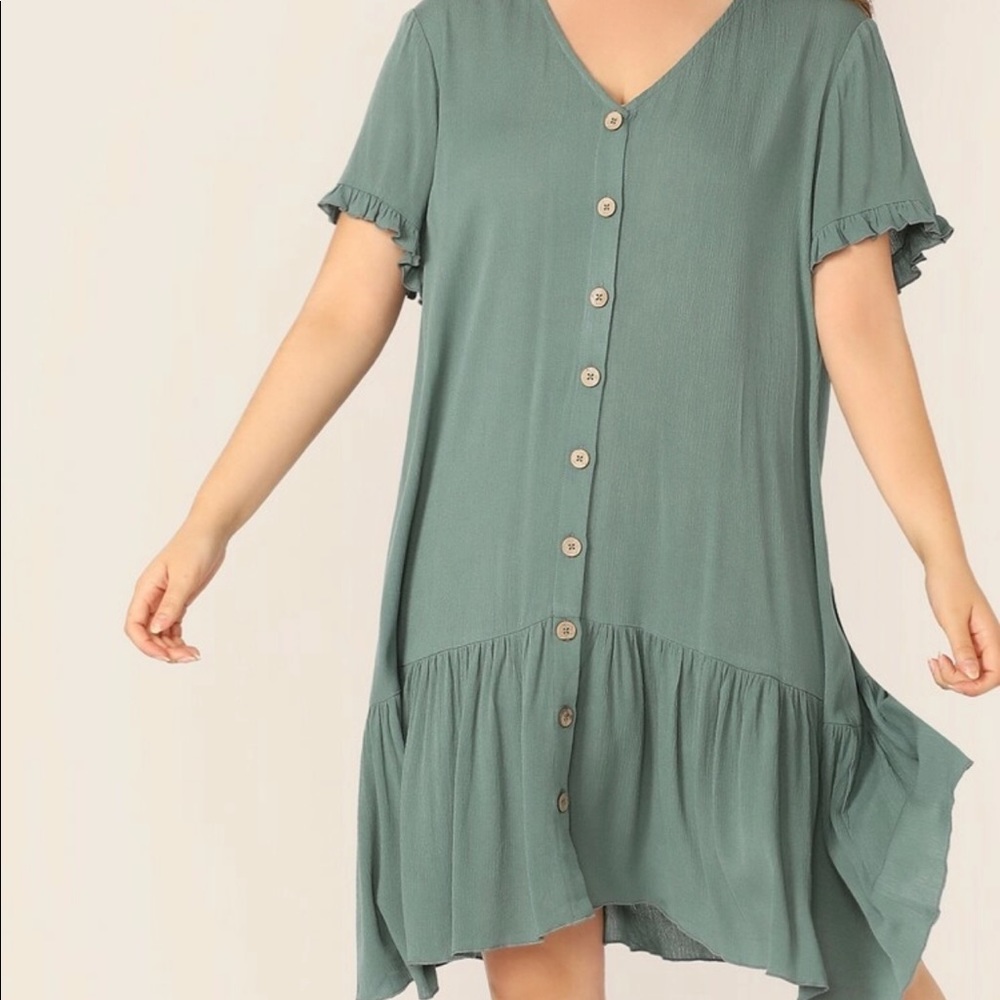 Teal Button Down Dress